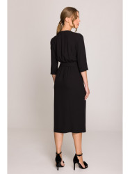 S396 Mid-length dress with wrap detail - black