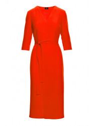 S396 Mid-length dress with wrap detail - coral