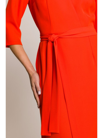 S396 Mid-length dress with wrap detail - coral