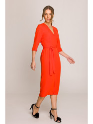 S396 Mid-length dress with wrap detail - coral