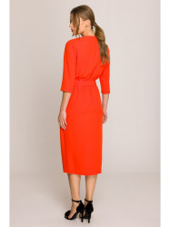 S396 Mid-length dress with wrap detail - coral