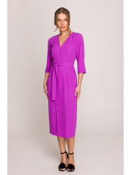 S396 Mid-length dress with wrap detail - lavender
