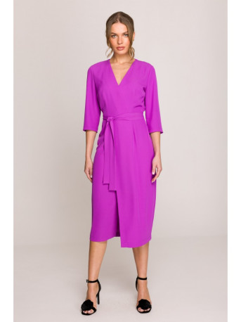 S396 Mid-length dress with wrap detail - lavender