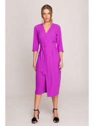 S396 Mid-length dress with wrap detail - lavender