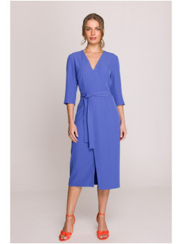 S396 Mid-length dress with wrap detail - blue