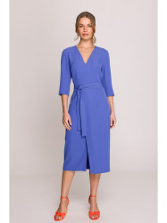 S396 Mid-length dress with wrap detail - blue