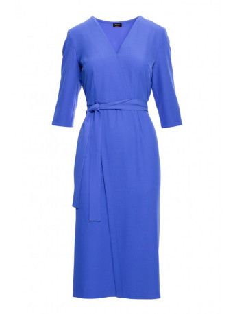 S396 Mid-length dress with wrap detail - blue