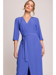 S396 Mid-length dress with wrap detail - blue