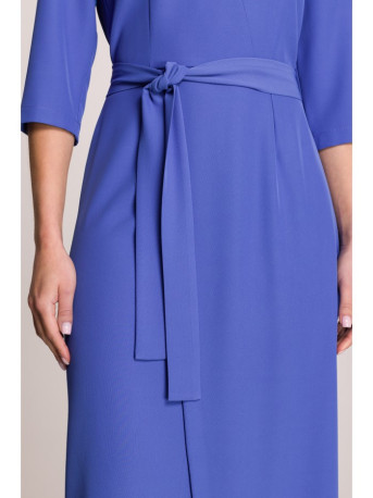 S396 Mid-length dress with wrap detail - blue