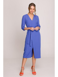 S396 Mid-length dress with wrap detail - blue