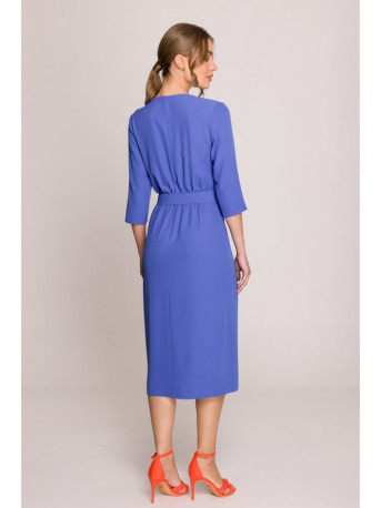 S396 Mid-length dress with wrap detail - blue