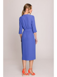 S396 Mid-length dress with wrap detail - blue