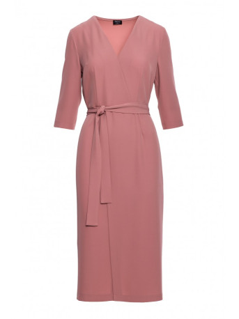 S396 Mid-length dress with wrap detail - rose