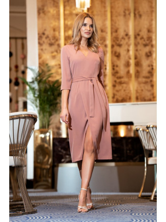 S396 Mid-length dress with wrap detail - rose