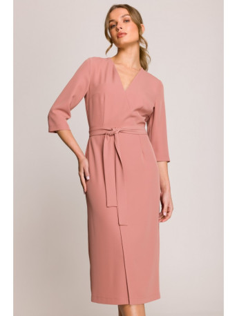S396 Mid-length dress with wrap detail - rose