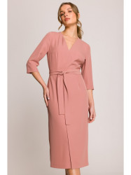 S396 Mid-length dress with wrap detail - rose