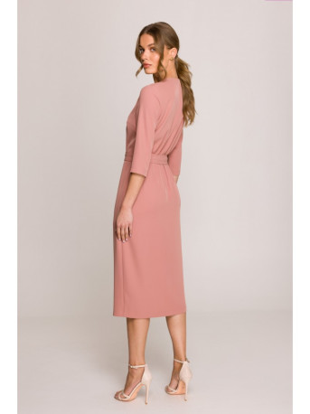 S396 Mid-length dress with wrap detail - rose