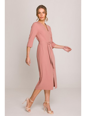 S396 Mid-length dress with wrap detail - rose