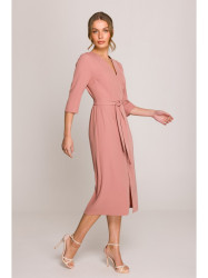 S396 Mid-length dress with wrap detail - rose