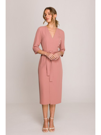 S396 Mid-length dress with wrap detail - rose