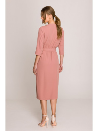 S396 Mid-length dress with wrap detail - rose