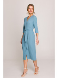 S396 Vidutinio ilgio suknelė su įvyniota detale - žydra