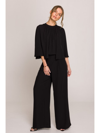 S397 Wide sleeve jumpsuit with split back - black