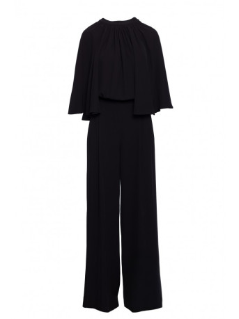 S397 Wide sleeve jumpsuit with split back - black