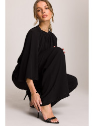 S397 Wide sleeve jumpsuit with split back - black