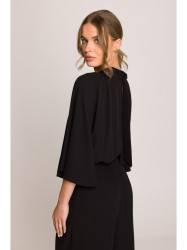 S397 Wide sleeve jumpsuit with split back - black