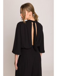 S397 Wide sleeve jumpsuit with split back - black