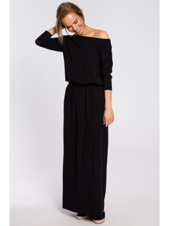 M435 Maxi cotton dress with a tie-belt - black