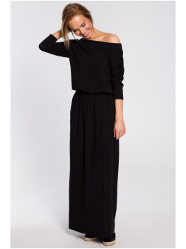 M435 Maxi cotton dress with a tie-belt - black