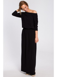 M435 Maxi cotton dress with a tie-belt - black