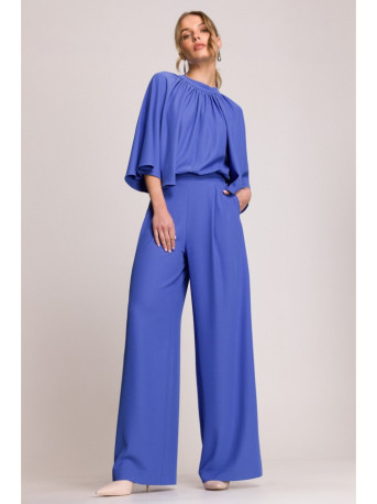 S397 Wide sleeve jumpsuit with split back - blue
