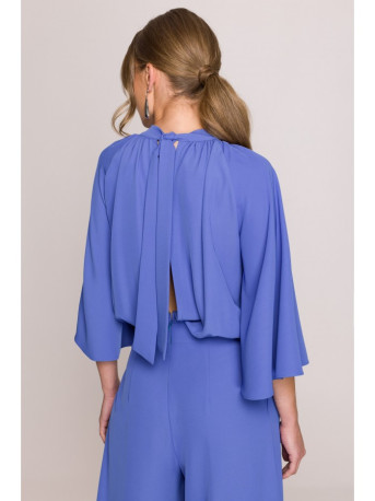 S397 Wide sleeve jumpsuit with split back - blue