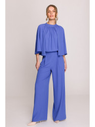 S397 Wide sleeve jumpsuit with split back - blue