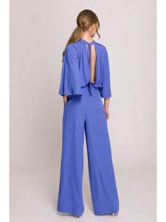 S397 Wide sleeve jumpsuit with split back - blue