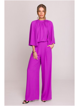 S397 Wide sleeve jumpsuit with split back - lavender