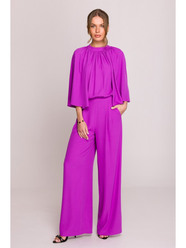 S397 Wide sleeve jumpsuit with split back - lavender