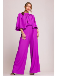 S397 Wide sleeve jumpsuit with split back - lavender