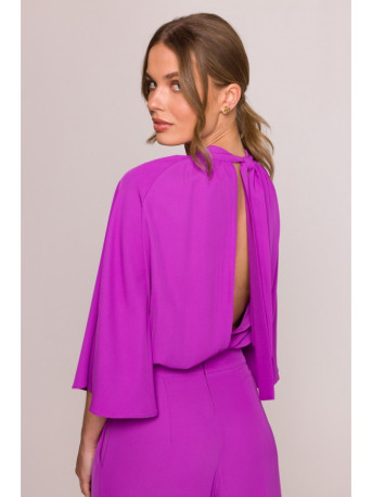 S397 Wide sleeve jumpsuit with split back - lavender