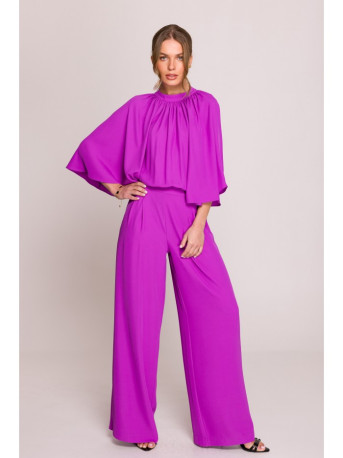 S397 Wide sleeve jumpsuit with split back - lavender