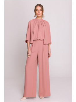 S397 Wide sleeve jumpsuit with split back - rose