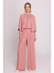 S397 Wide sleeve jumpsuit with split back - rose