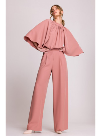 S397 Wide sleeve jumpsuit with split back - rose