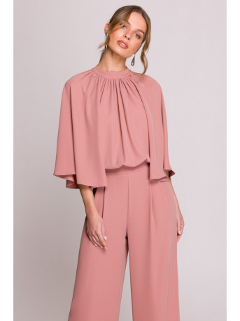 S397 Wide sleeve jumpsuit with split back - rose
