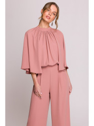 S397 Wide sleeve jumpsuit with split back - rose