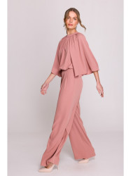 S397 Wide sleeve jumpsuit with split back - rose