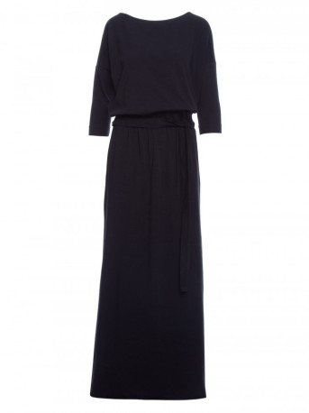M435 Maxi cotton dress with a tie-belt - black